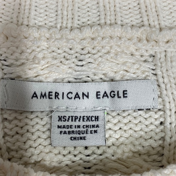 American Eagle Women’s Cable Knit Sweater XS White Green Stripe Cotton Blend - Picture 5 of 7